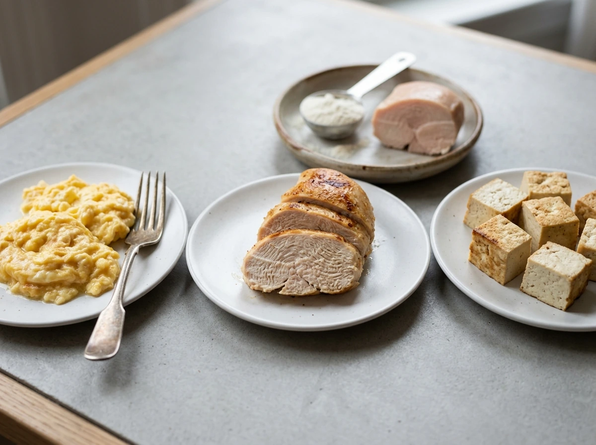 Close-up comparison of protein sources for muscle growth.