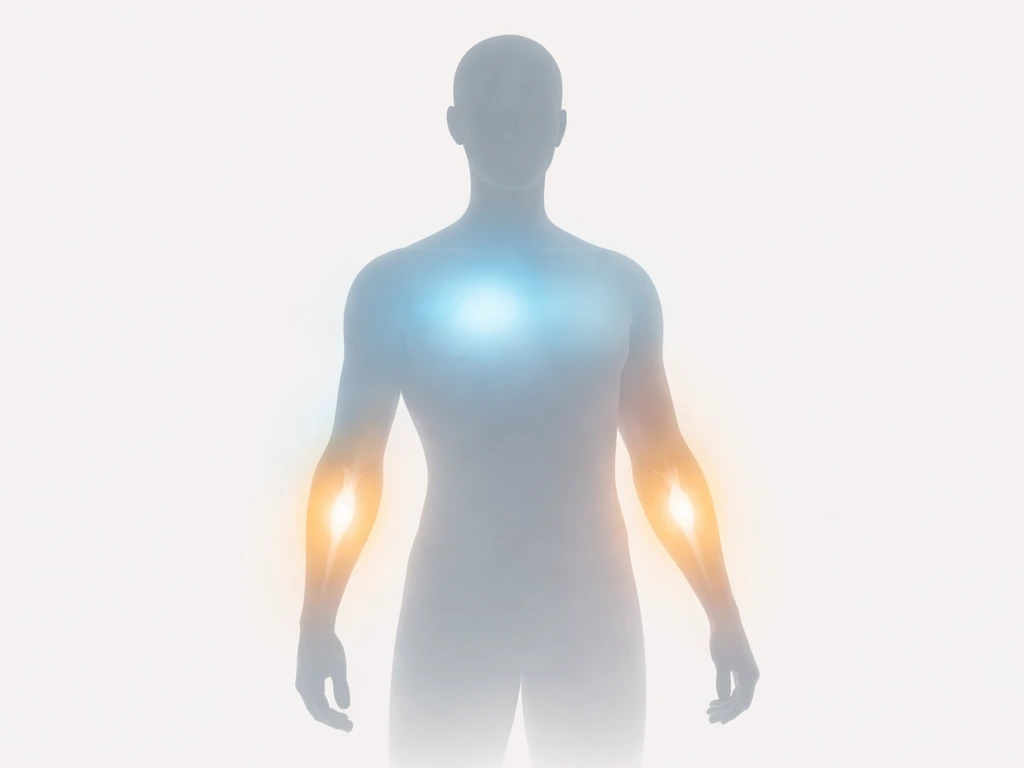 Minimal human silhouette with subtle glowing overlays suggesting insulin decrease and muscle signaling during fasting.