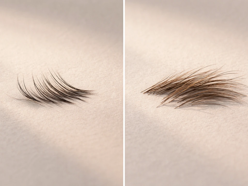 Macro close-ups of eyelashes and eyebrow hairs showing three subtle growth-cycle phases with eyebrow timing emphasized.