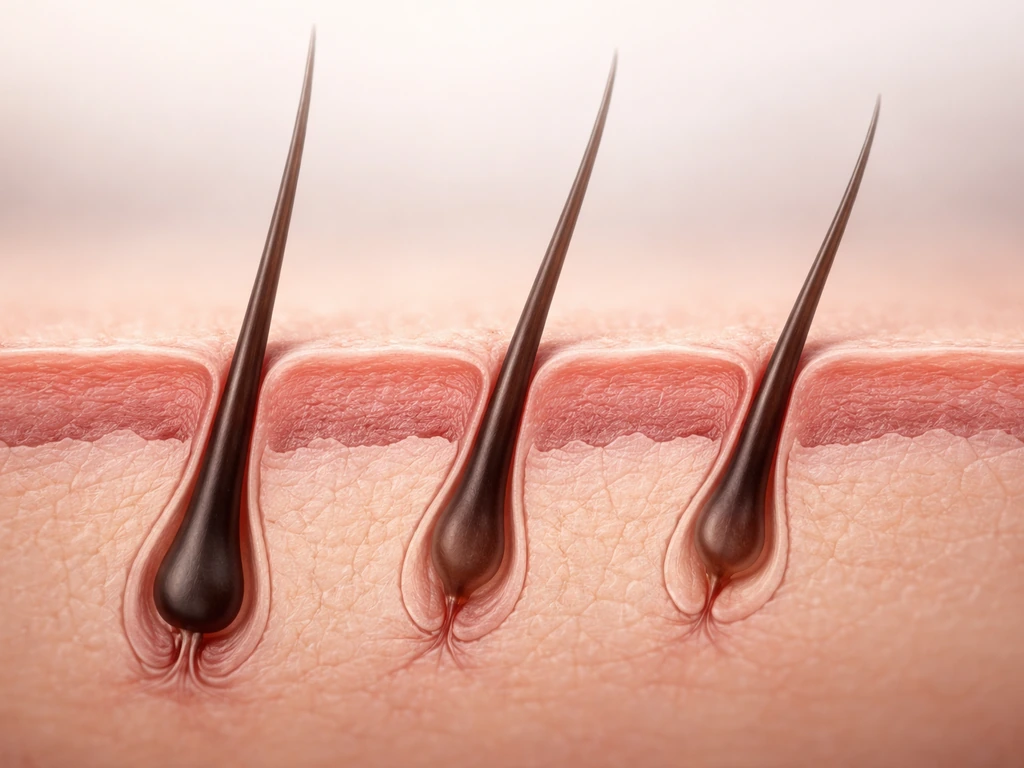 Macro photo of an eyelash follicle showing anagen, catagen, and telogen stages without text.