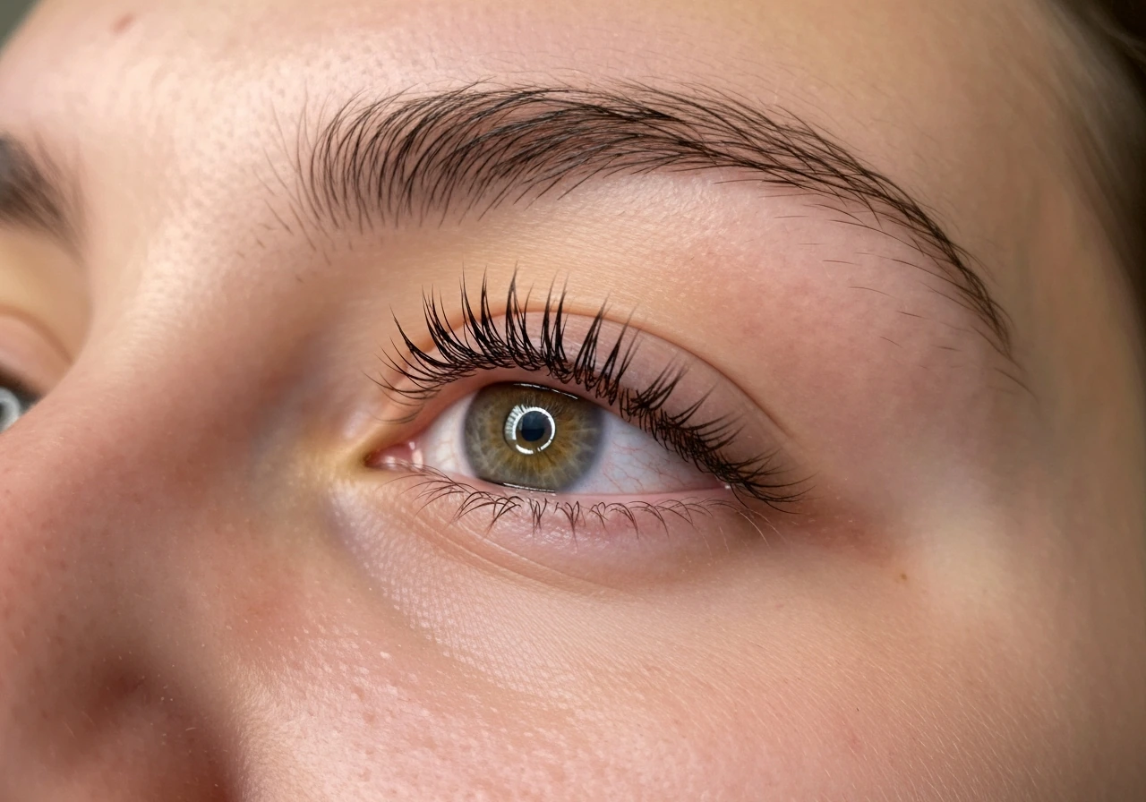 Close-up of an eye with clean lash line and naturally fuller, healthier lashes under soft natural light