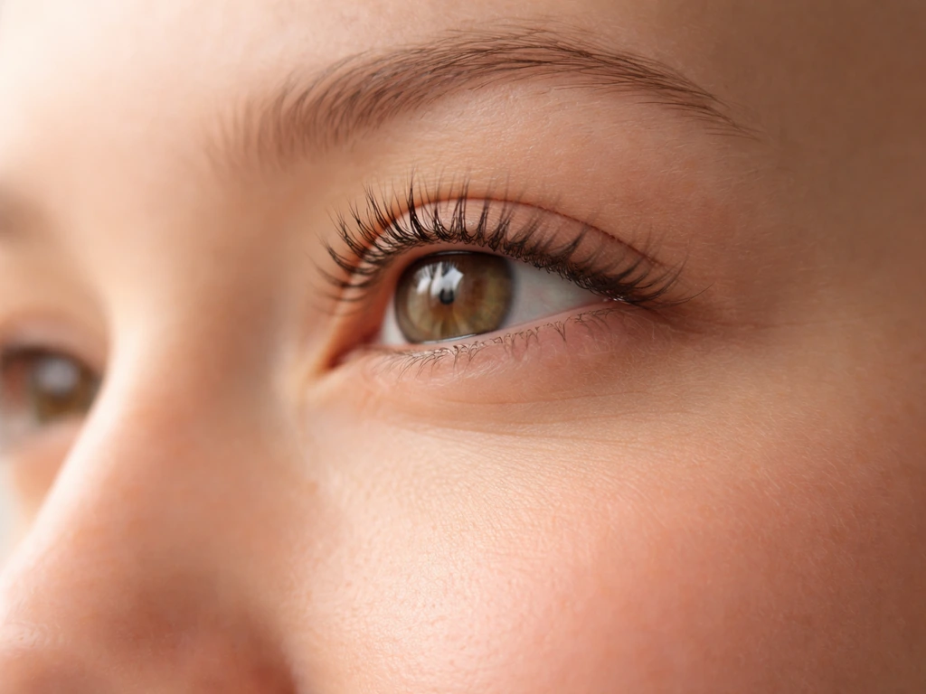 Close-up of an eye with soft, hopeful lash regrowth cue in gentle natural light.