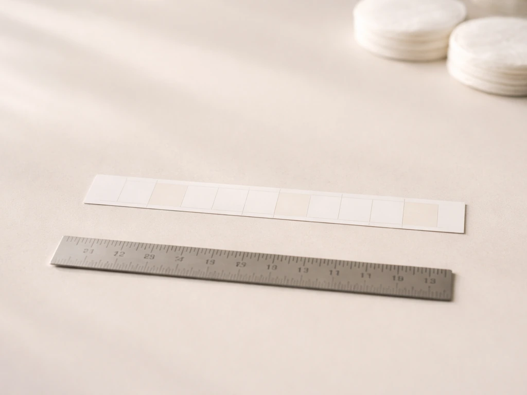 Minimal photo of a small ruler and a calendar strip on a clean surface, symbolizing lash and brow regrowth.
