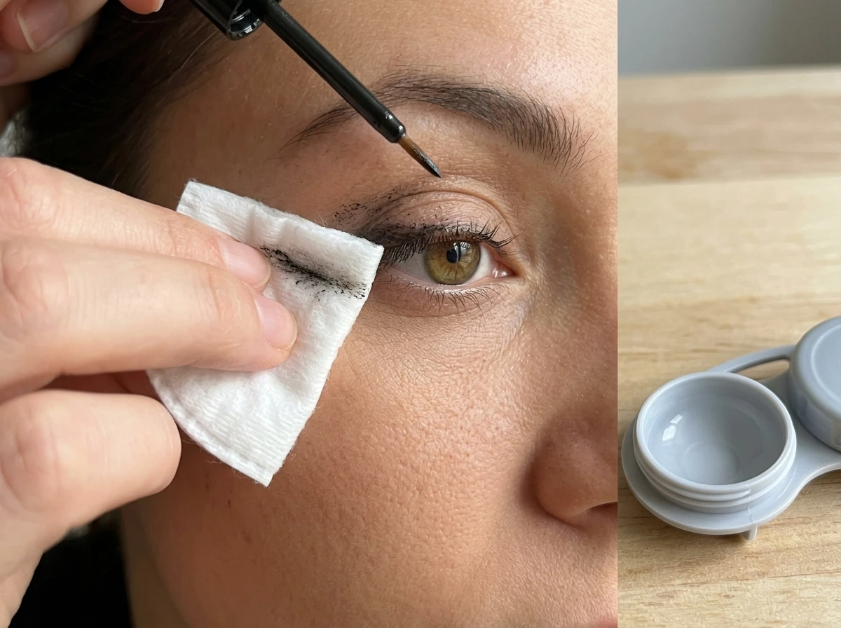 Close-up of eyelash serum being applied along the upper lash line only