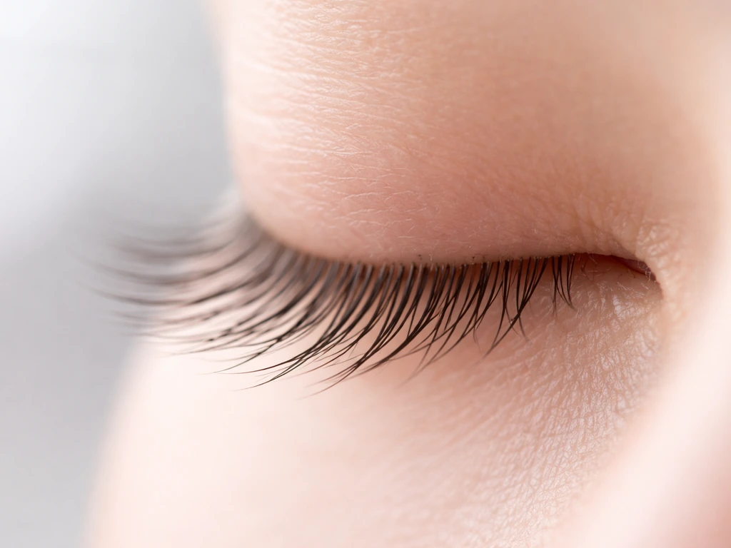 Close-up of healthy eyelashes with a clean, clinical feel and soft natural light.