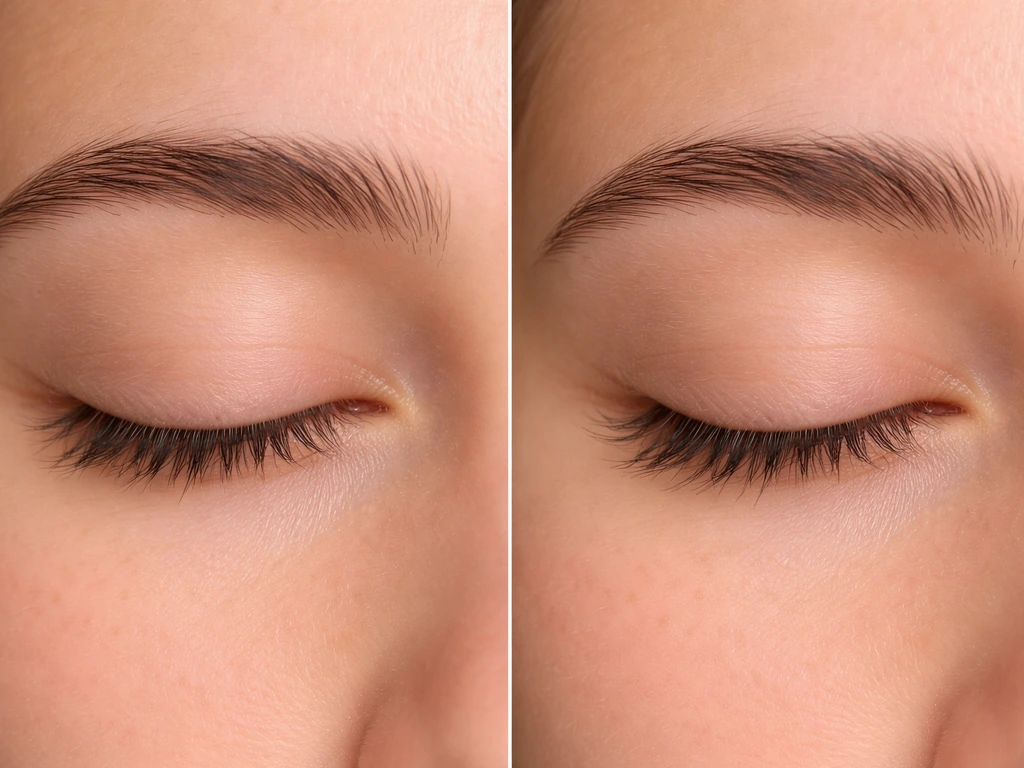 Split close-up showing snapped natural lash ends near the base on one side and a cleaner lash line on the other.