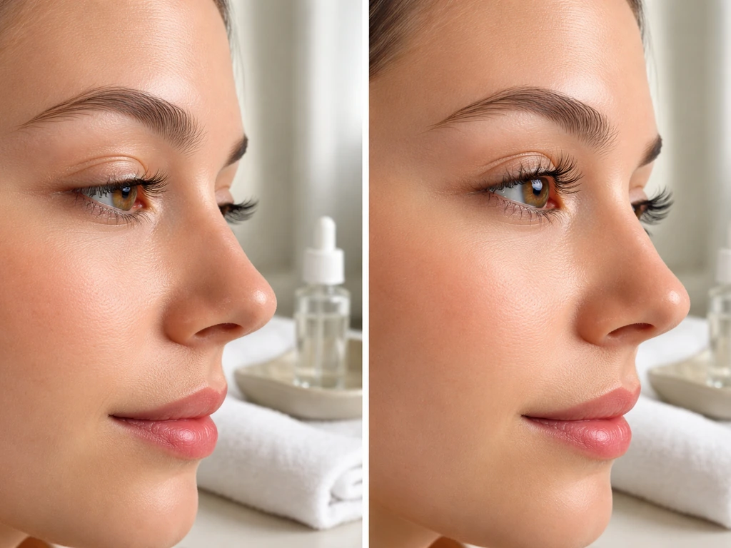 Side-by-side close-up showing sparse lashes vs healthier fuller lashes after gentle care.