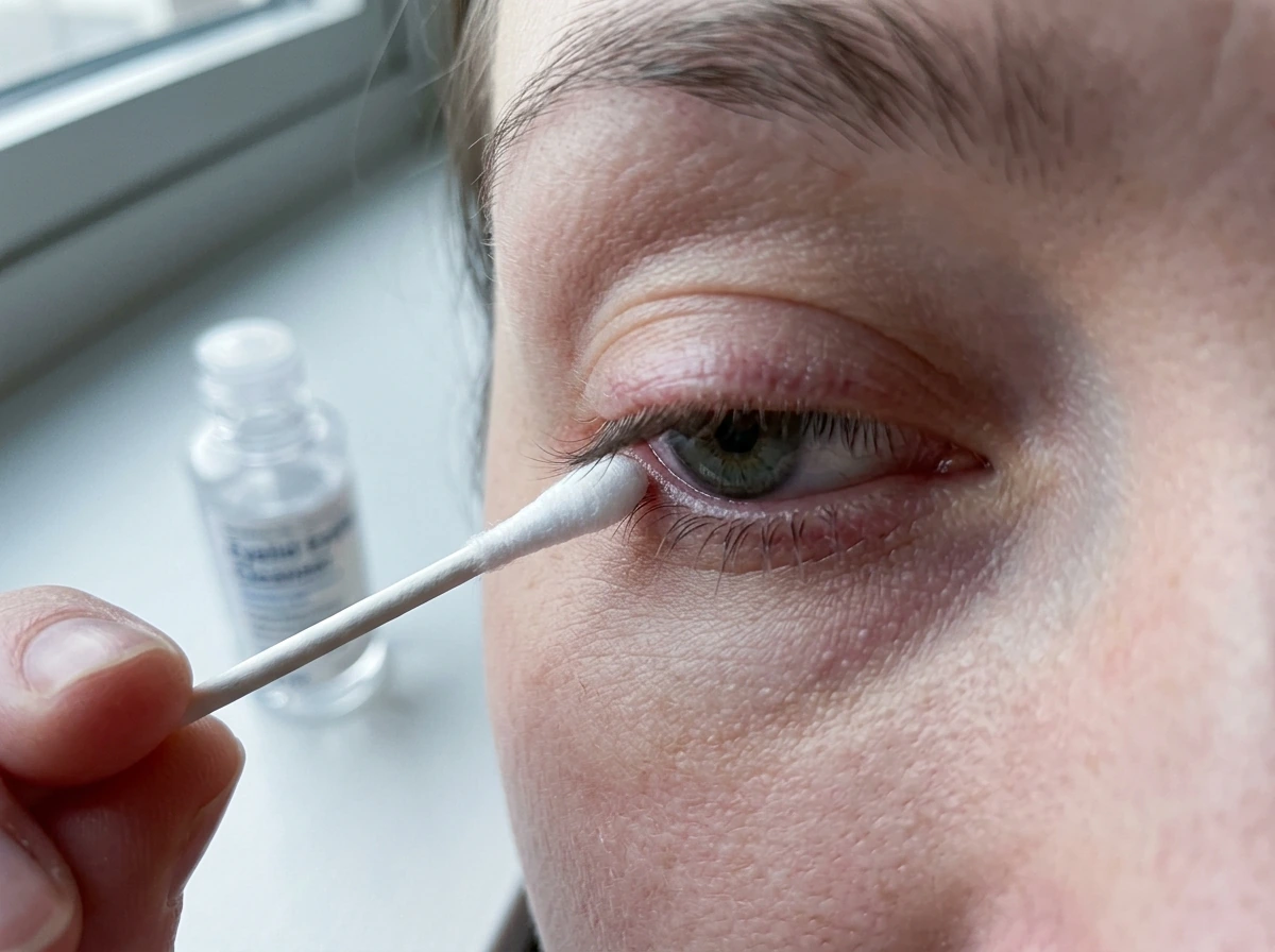 Gentle lash-line cleaning with a cotton swab