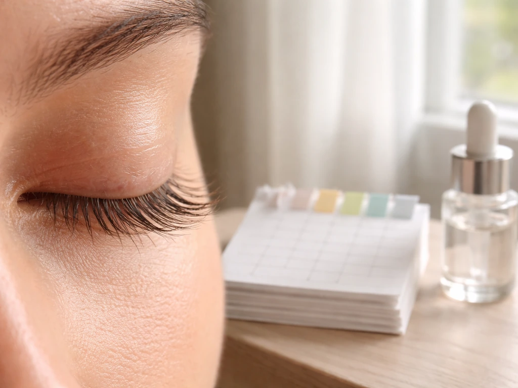 Close-up of an eyebrow/eyelash area with a simple month-by-month countdown vibe in the background, early changes unlikel
