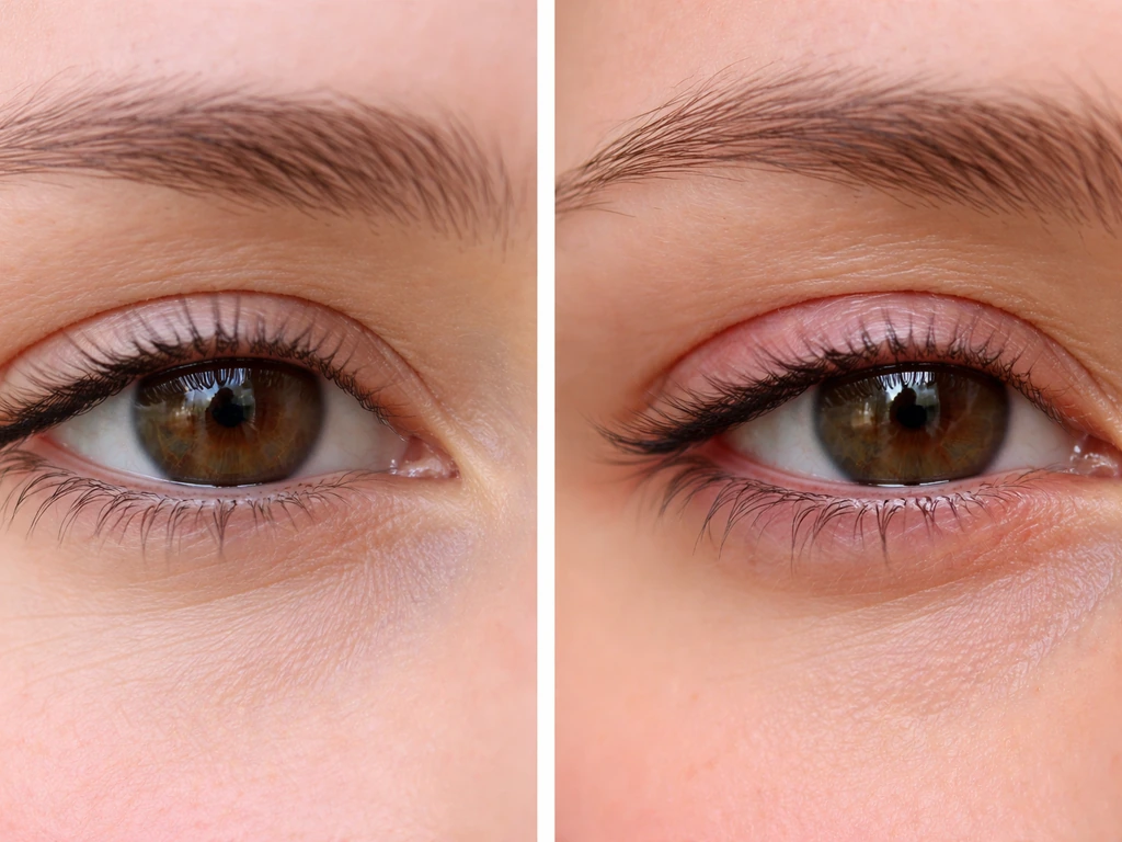 Split close-up showing mild lash-line itch on the left and red swollen tearful lid margin on the right