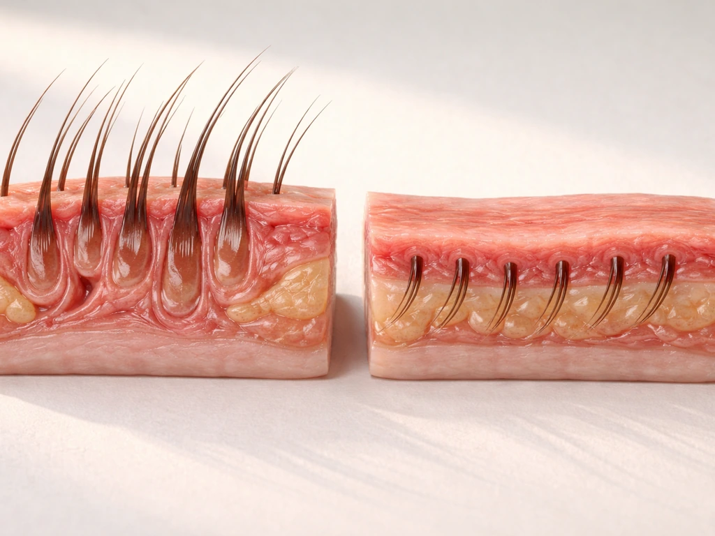 Minimal close-up showing side-by-side upper and lower lash line eyelid anatomy with follicles