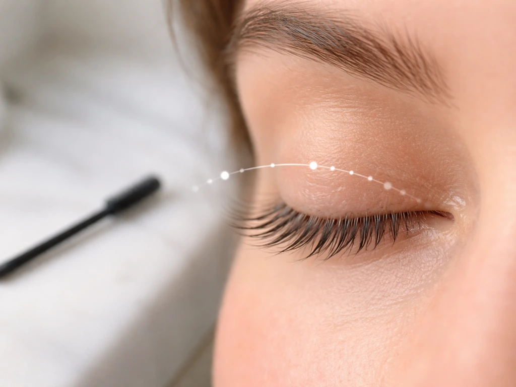 Macro of sparse, thinning upper lashes with a subtle non-text timeline cue floating nearby.