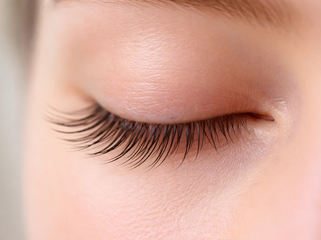 Macro close-up of a closed eye showing lashes transitioning between active growth and rest phases.