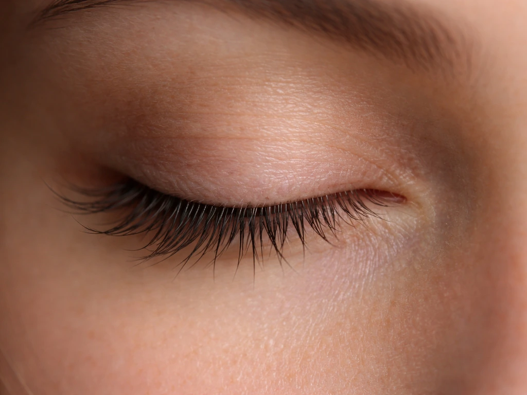 Close-up of closed eye showing lashes angled inward from an abnormal lash-line position.