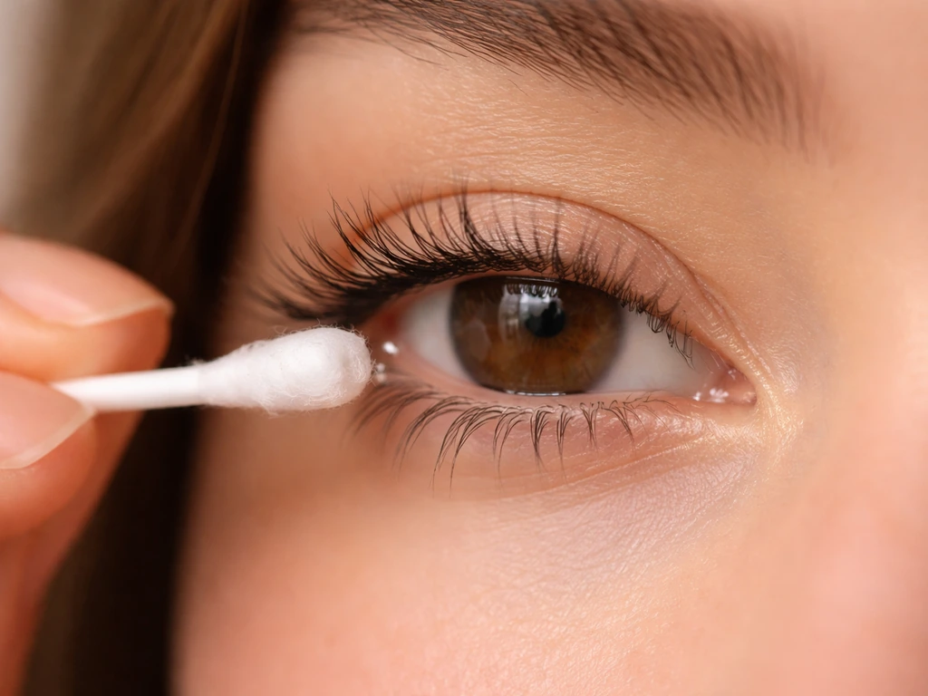 Close-up of upper eyelashes with a tiny dab of Vaseline along the lash line