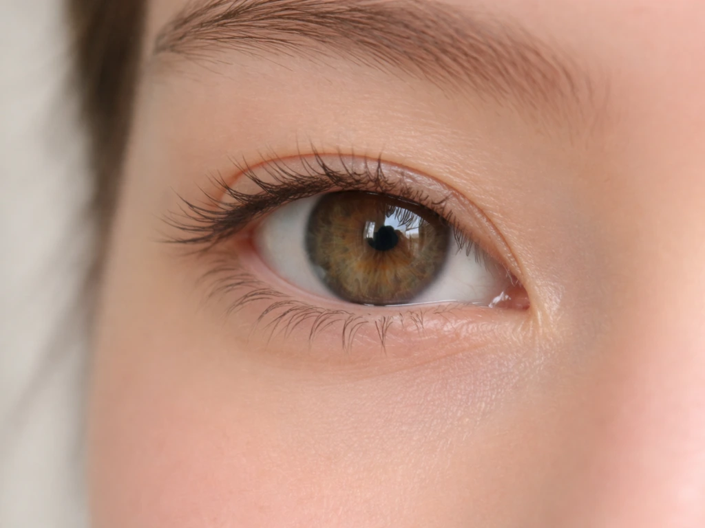 Close-up of an eye with naturally thin, finer lashes suggesting age-related change