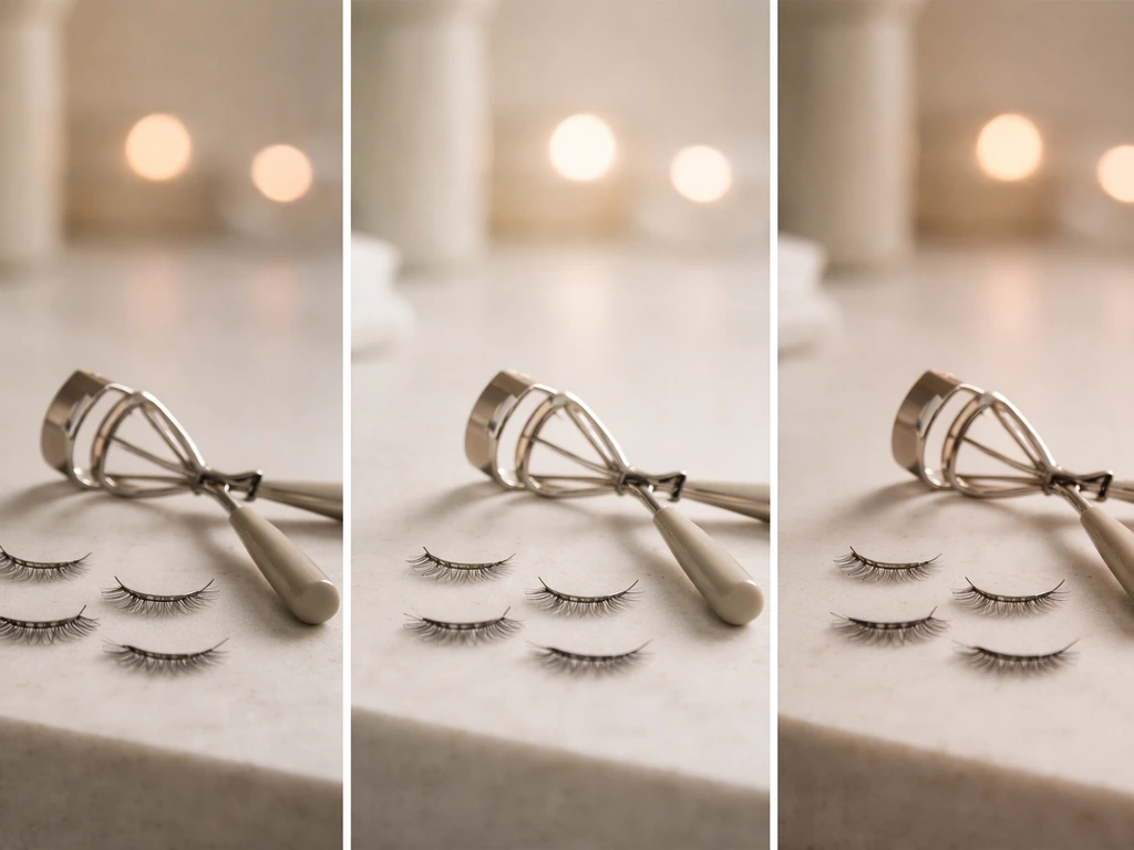 Close-up of a clean bathroom counter with a simple eyelash growth cycle concept shown by soft, phase-shifted lighting.