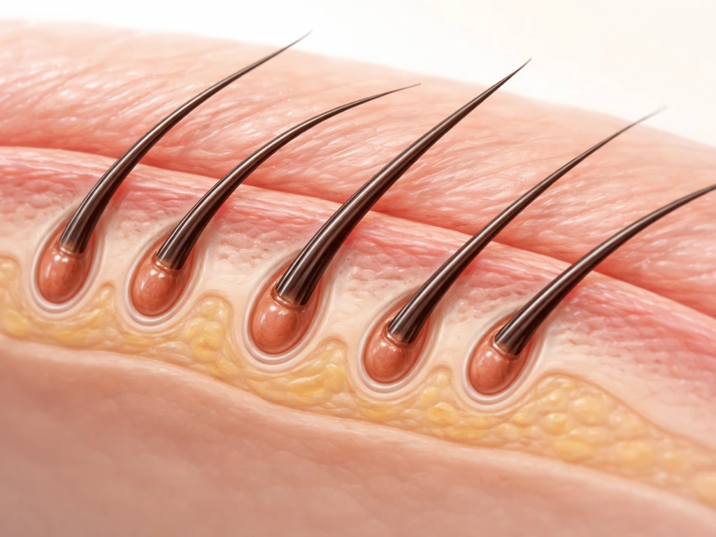 Macro-style eyelid cross-section showing lash follicle angles that determine lashes pointing up or down.