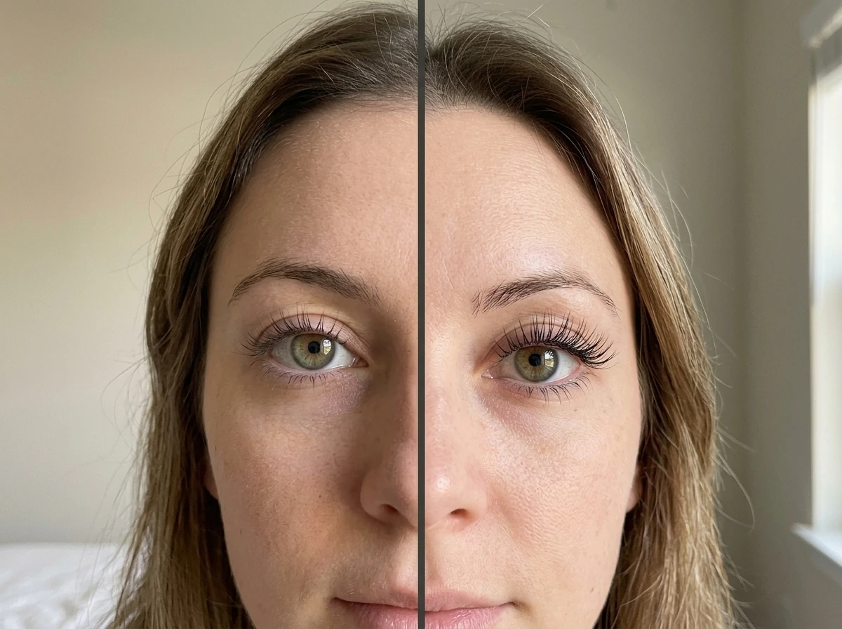 Timeline of visible lash changes in a controlled before-and-after style image