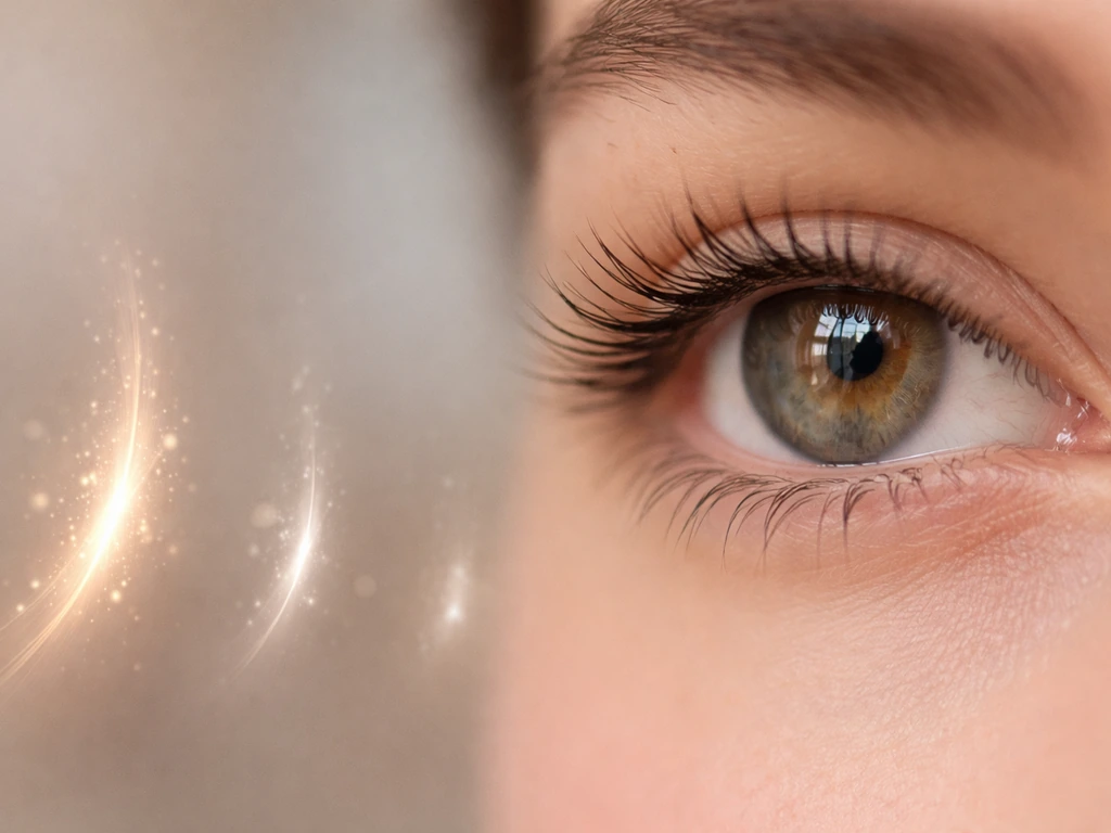 Minimal close-up of eyelashes with three soft-focus phase steps leading to a gentle “timing” sense