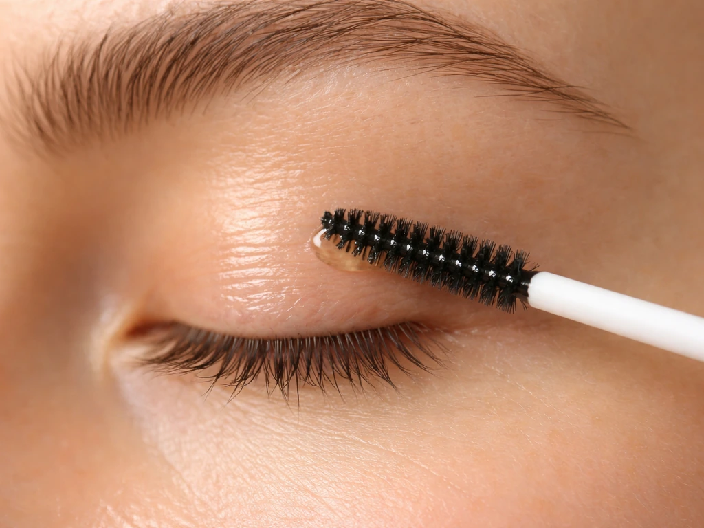Castor oil applied along the upper lash line with a clean brush, avoiding the eye.