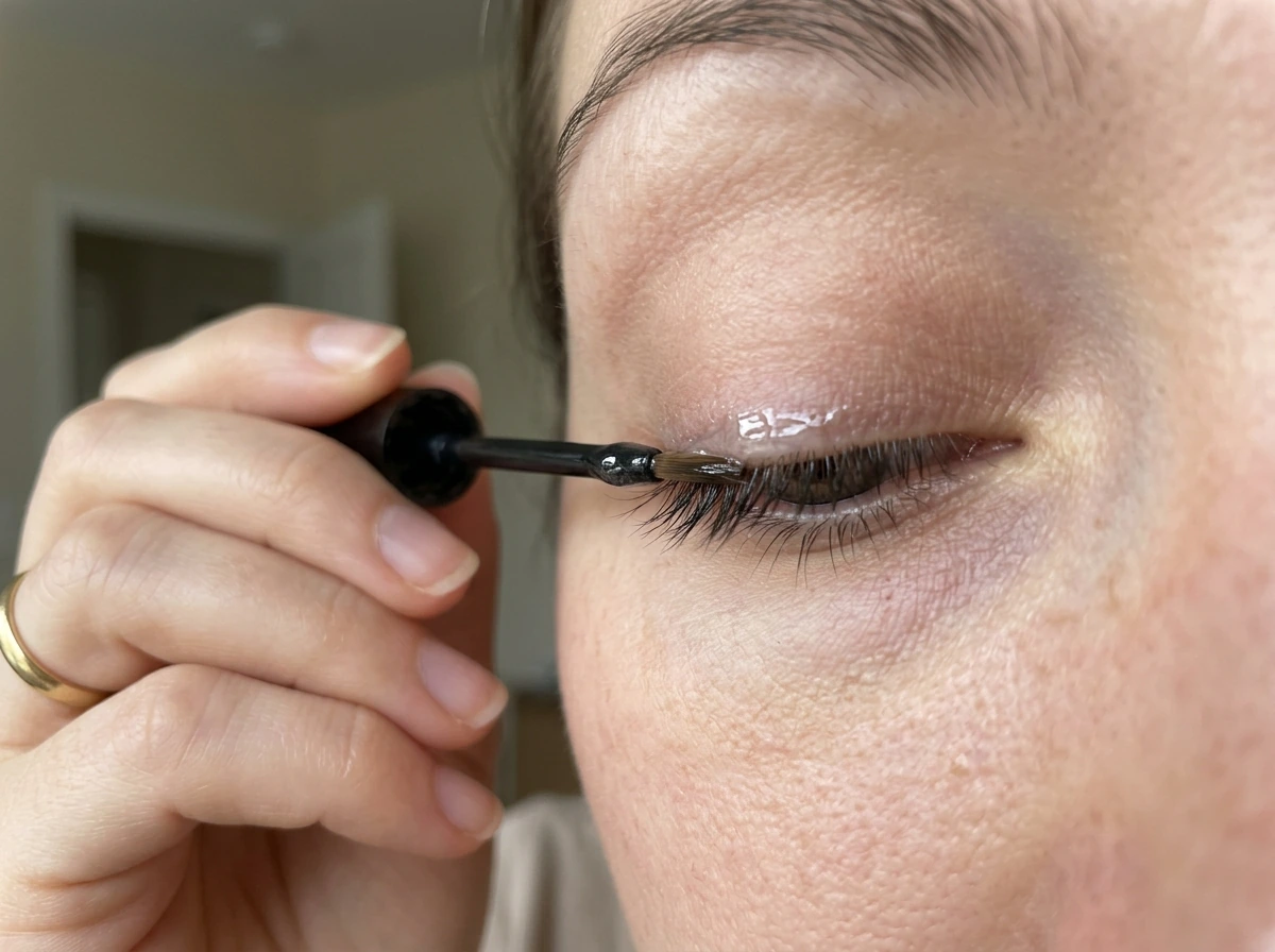 Lash serum application applicator near lash line