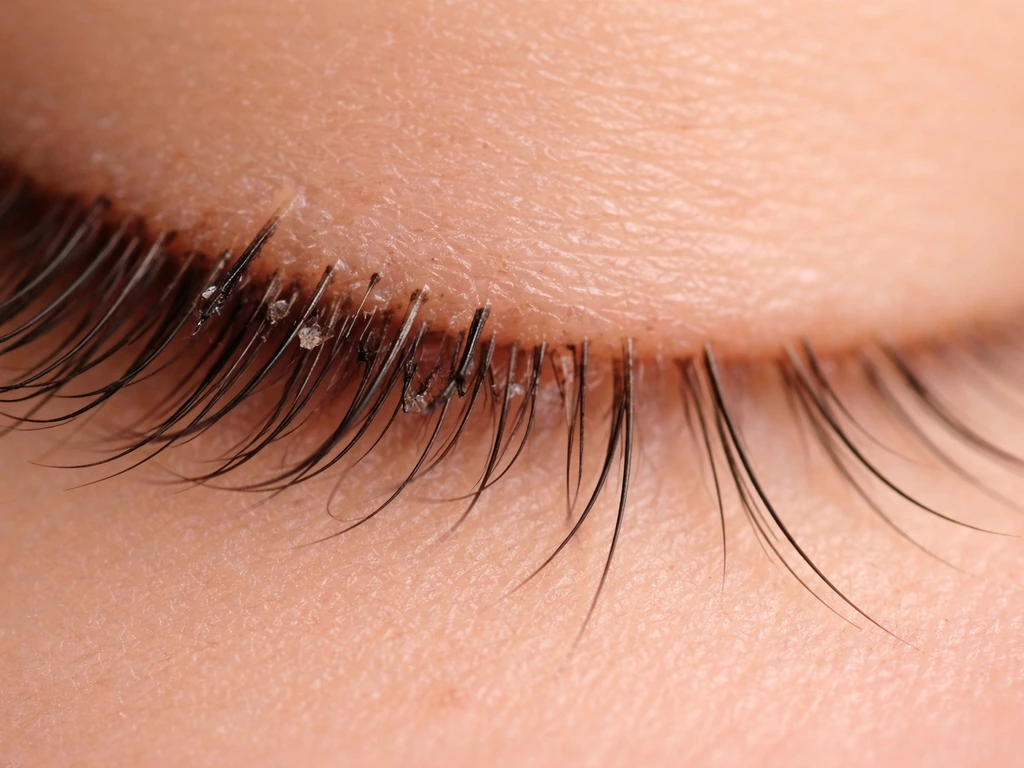 Macro view comparing snapped lash fibers and intact shed lashes at the lash line