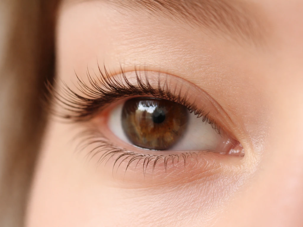 Close-up of a natural upper lash line with soft lighting, showing clean lashes in a minimal beauty scene.
