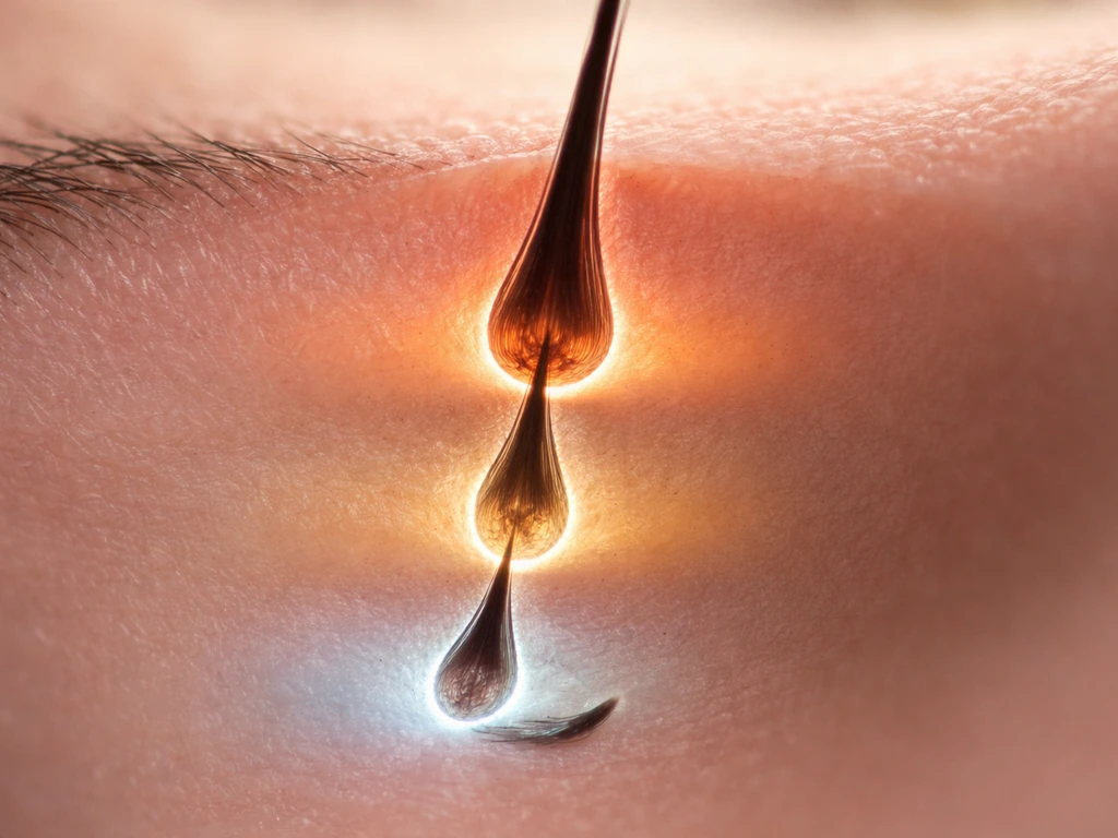 Macro view of an eyelash follicle showing active, transition, and resting lash phases in one scene.