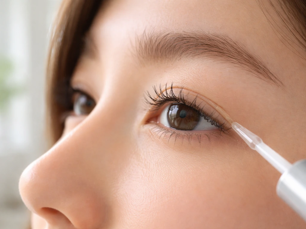Close-up of upper eyelid with natural lashes, clean bright lighting and focused eye area