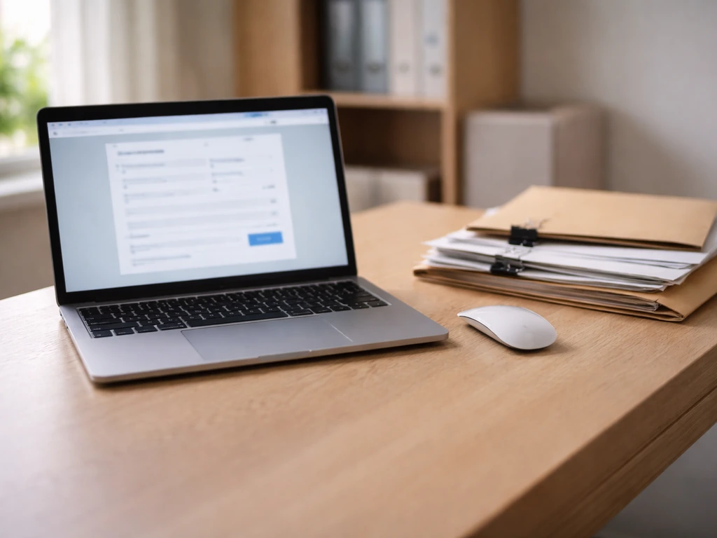 Ordinateur portable montrant un portail de concours, dossiers et documents à vérifier pour une soumission correcte