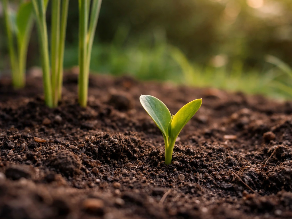 Jeune pousse verte encore avant floraison, sortant de la terre, pour illustrer « en herbe ».