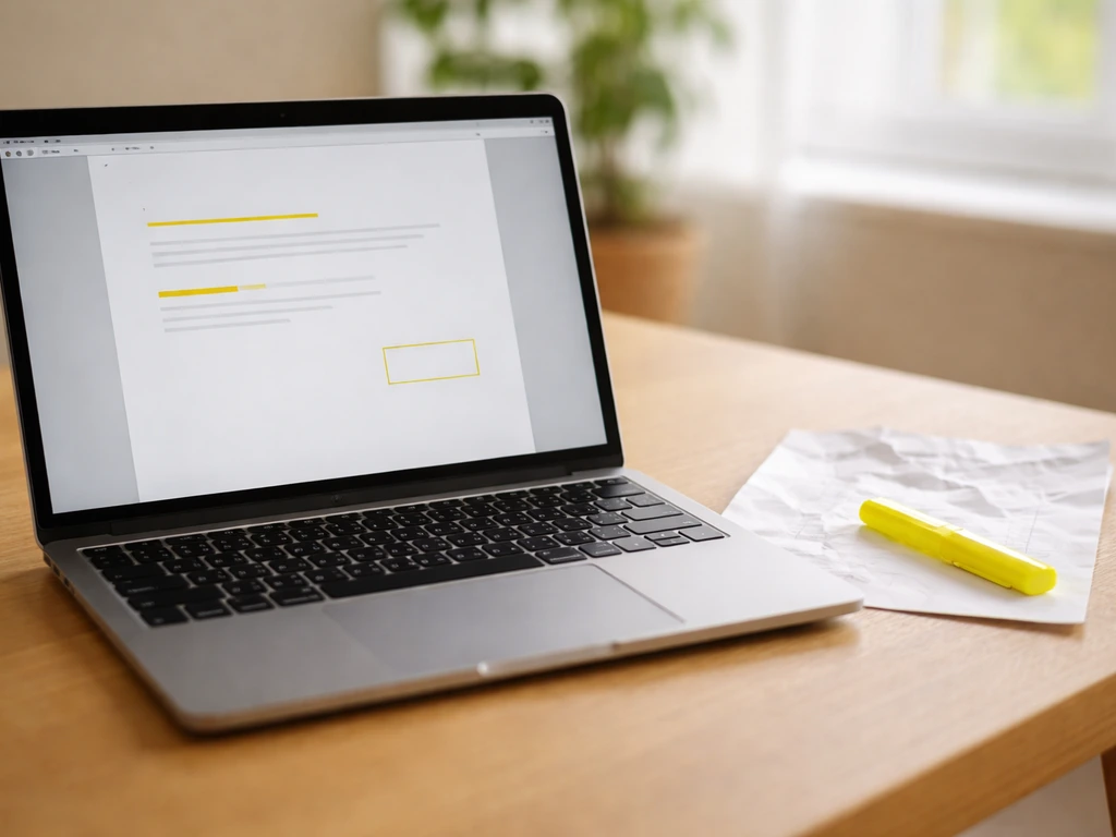 Un ordinateur portable ouvert montrant une feuille de concours avec des modalités mises en évidence, bureau calme.