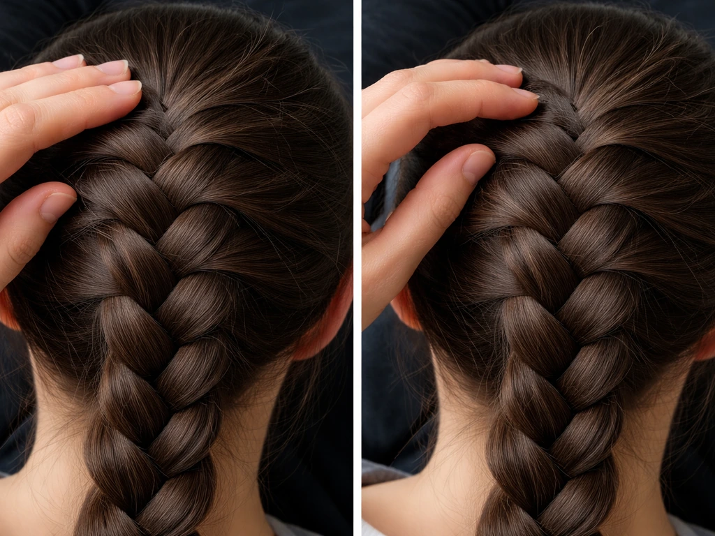 Close-up before/after of braid root tension: left shows frizz/breakage, right shows loosened, smoother edges.