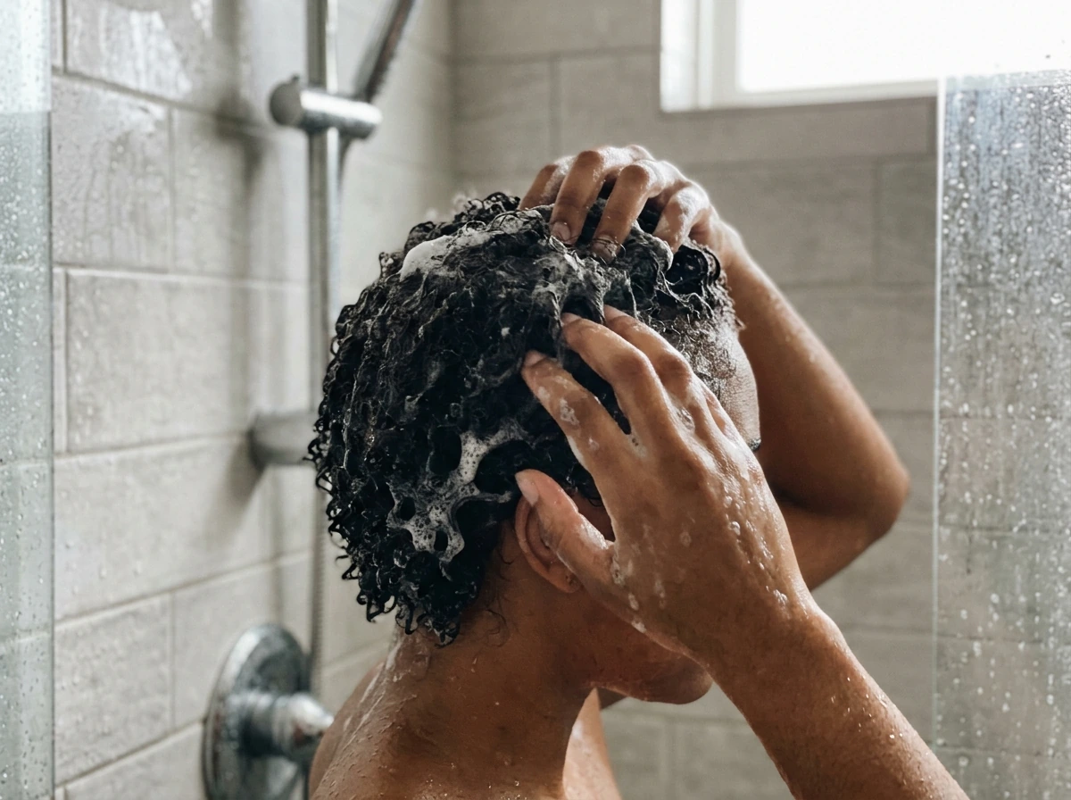 Shampooing textured hair at the scalp to start natty locs clean