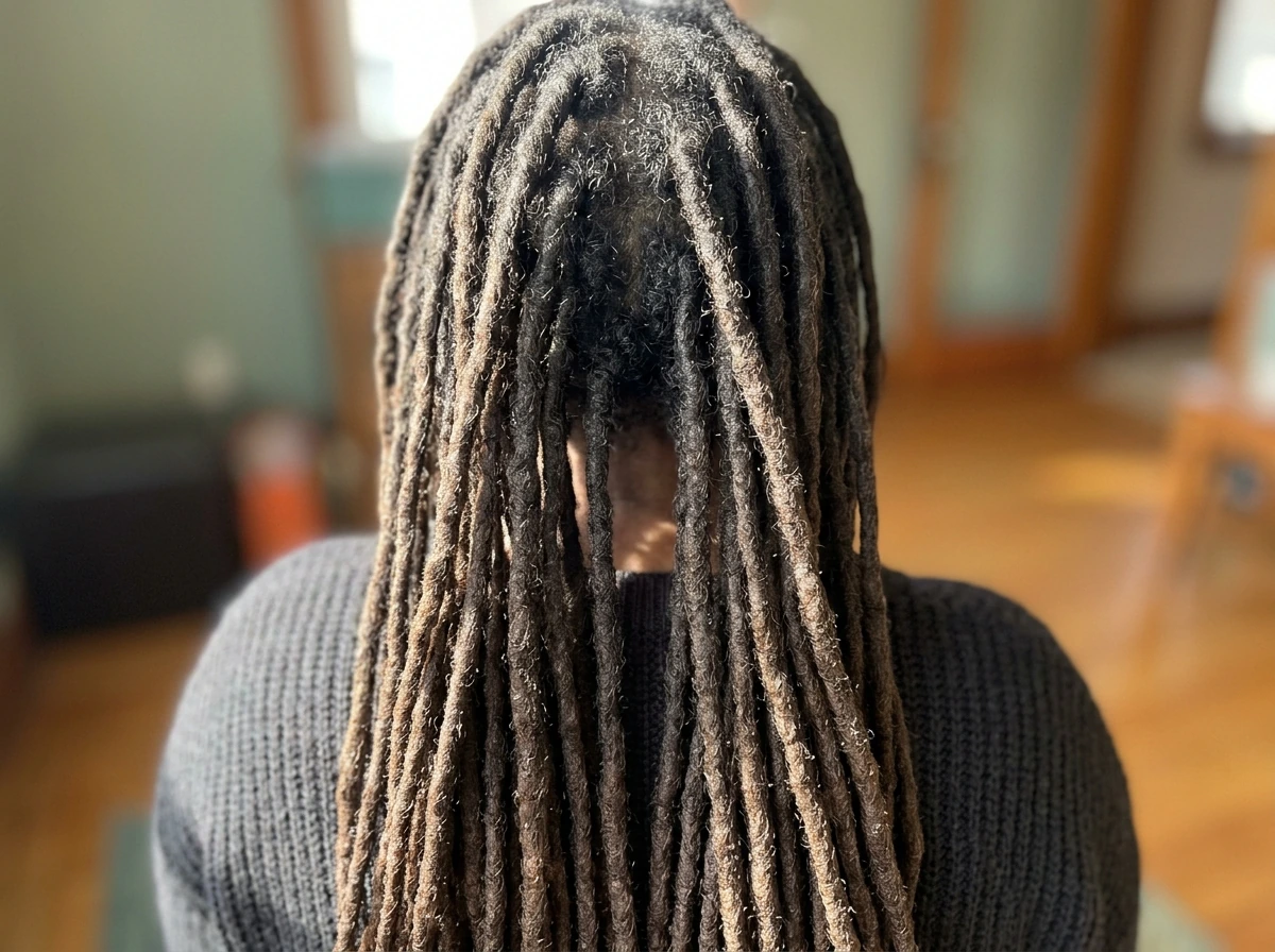 Fully mature locs with dense, firm roots and visible length retention