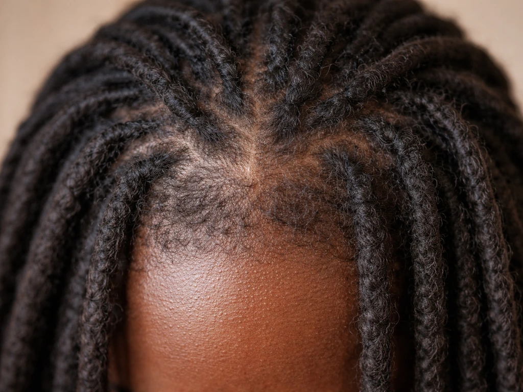 Close-up of mature locs with visible new root growth at the base and older loc lengths below.