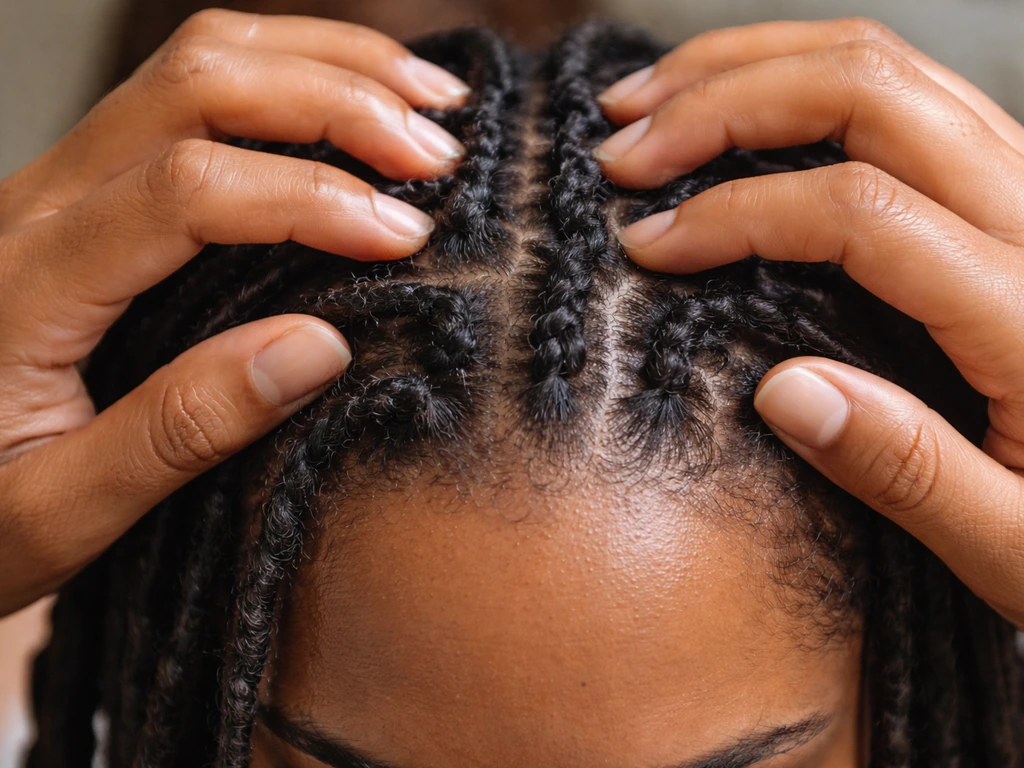 Close-up of hands gently massaging dreadlock roots to support thicker, healthy loc growth.