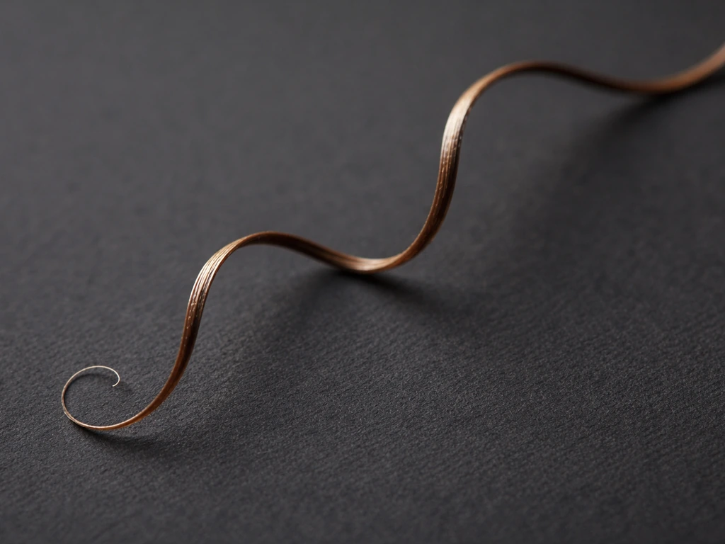 Macro view of a single hair shaft showing natural embedded curl texture in the fiber