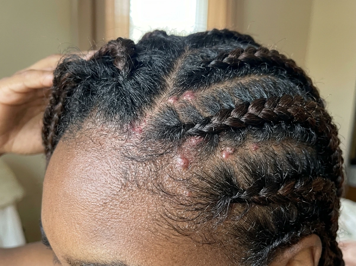 Hairline irritation and redness along braid part lines (early warning signs)