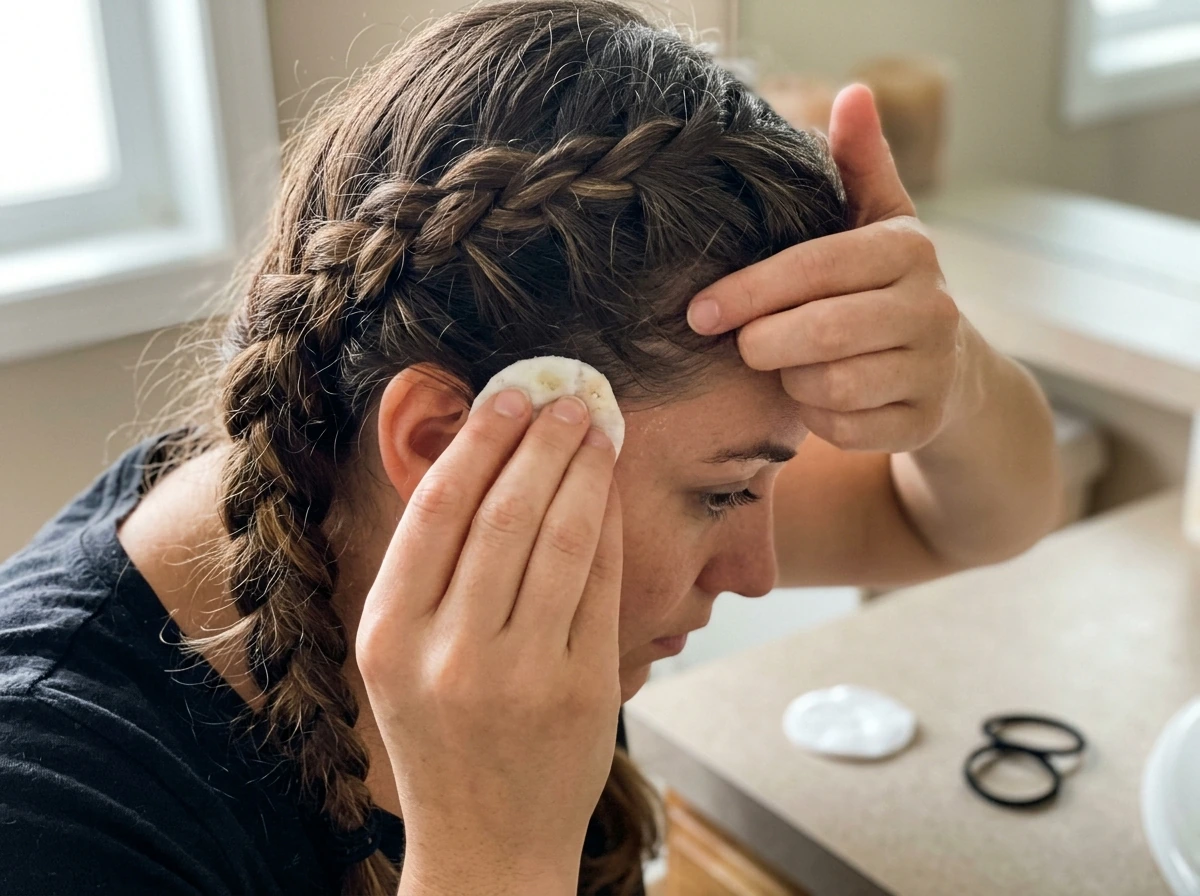 French braids with date-coded routine—showing recommended two to four week wear time