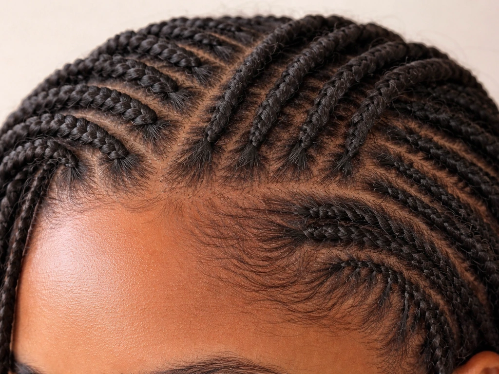 Close view of braided, twisted, loc, and braided weave styles with visible tension along hairline
