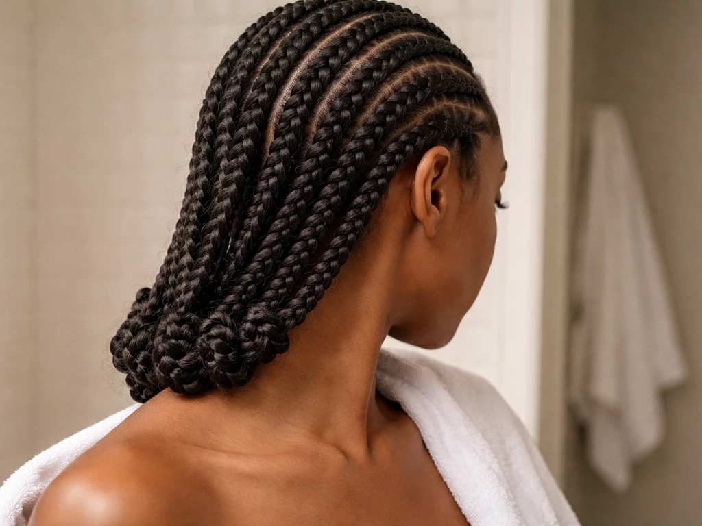 Neatly installed braids and twists with tucked ends, showing protected hair texture and reduced friction.