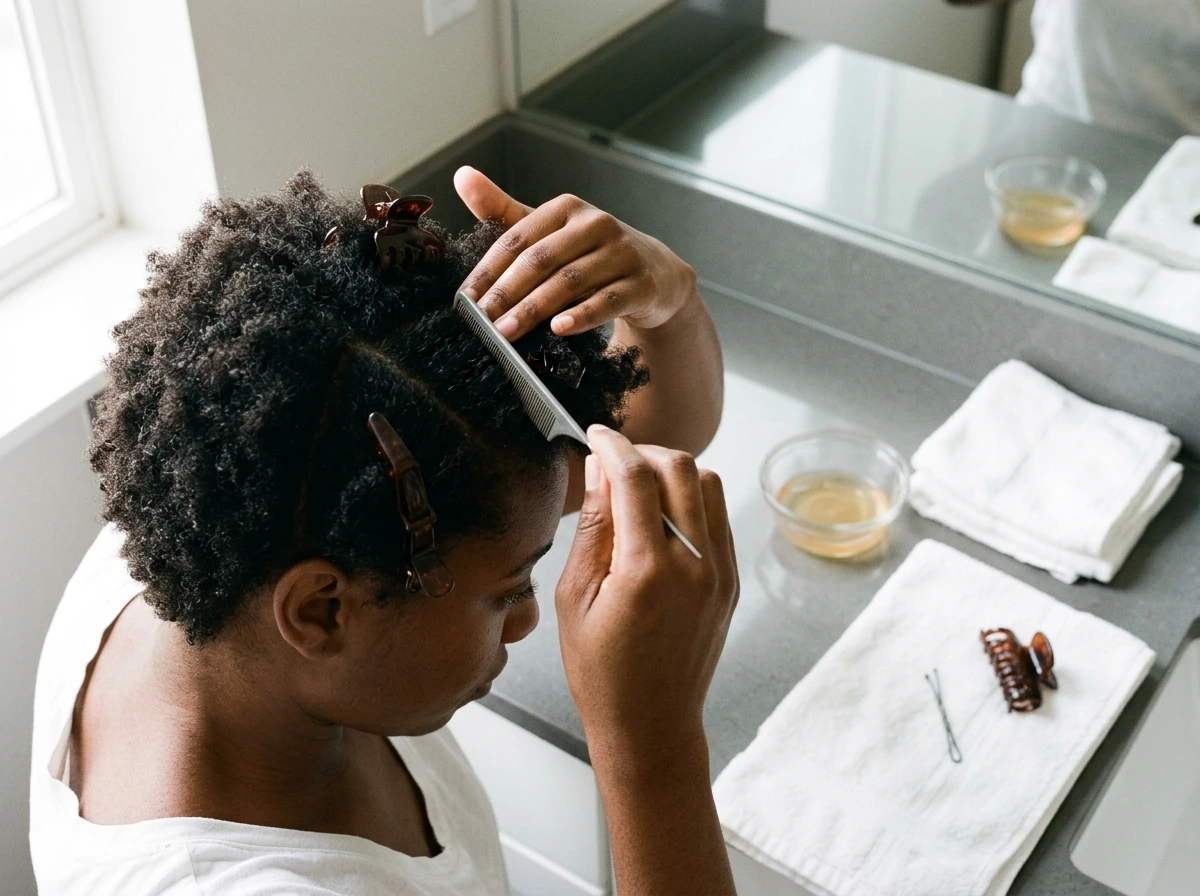 Hair sectioned and prepped for starting dreadlocks
