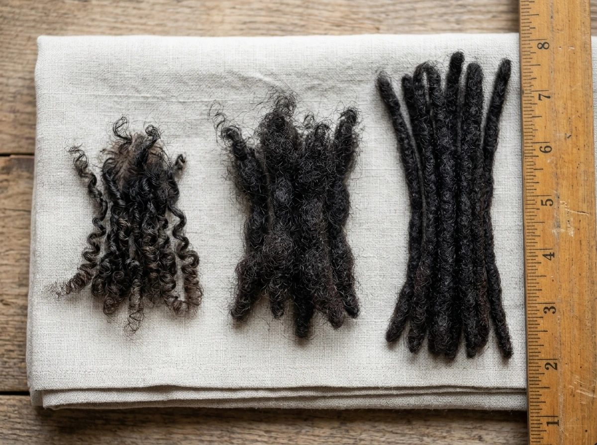 Dreadlock maturation stages shown side-by-side from short to mature