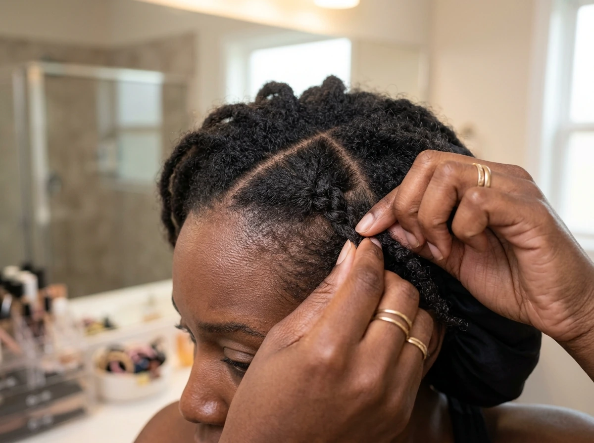 Low-tension braid setup at the hairline using fingertip pressure