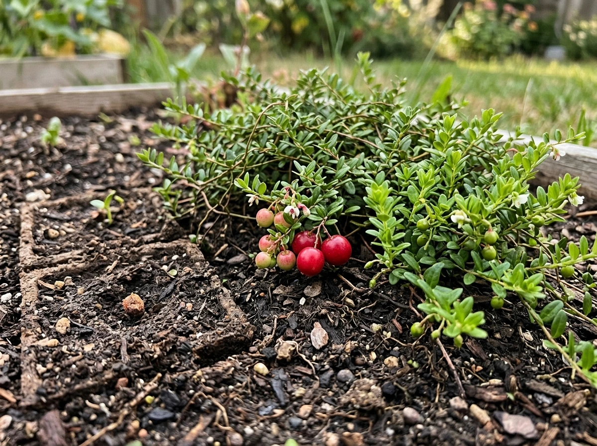 Cranberry plants at different stages, showing the multi-harvest growth cycle
