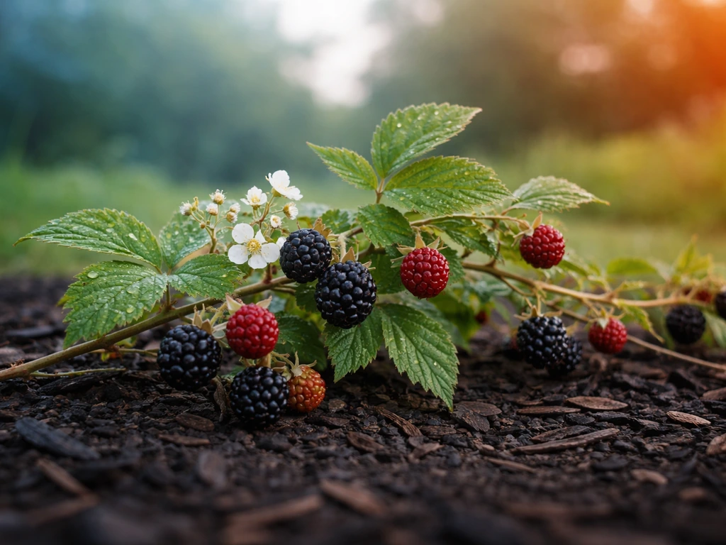 Dewberry thriving climate visual with a moody garden bed near a simple temperature-themed gradient background.