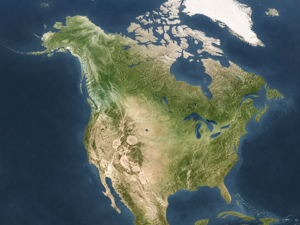 Satellite-style North America view with a soft green highlight over western and northern range of thimbleberries.