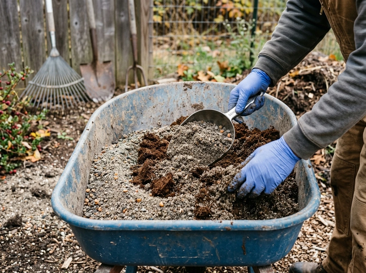DIY cranberry soil mix ingredients combined